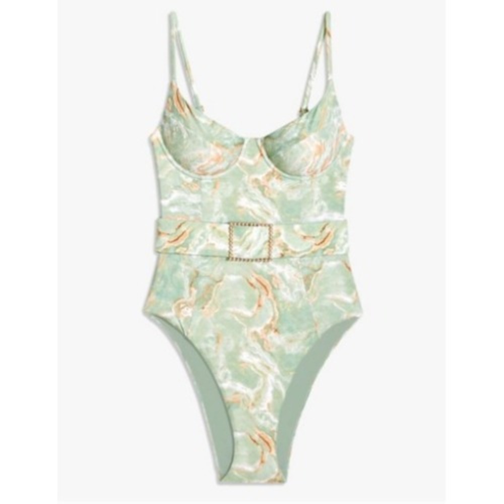 We Wore What Danielle One Piece Onyx Womens S Green Gold Beach Coastal Wear EUC